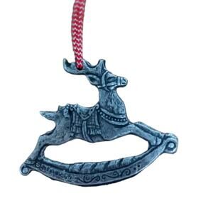 Vintage Pewter Rocking Horse Reindeer Ornament Rare Christmas Tree Decor Gift